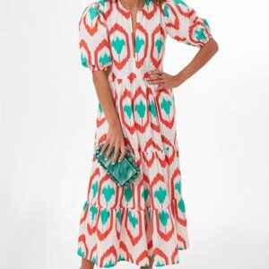Oliphant Coral Odisha Puff Sleeve Maxi Dress Large